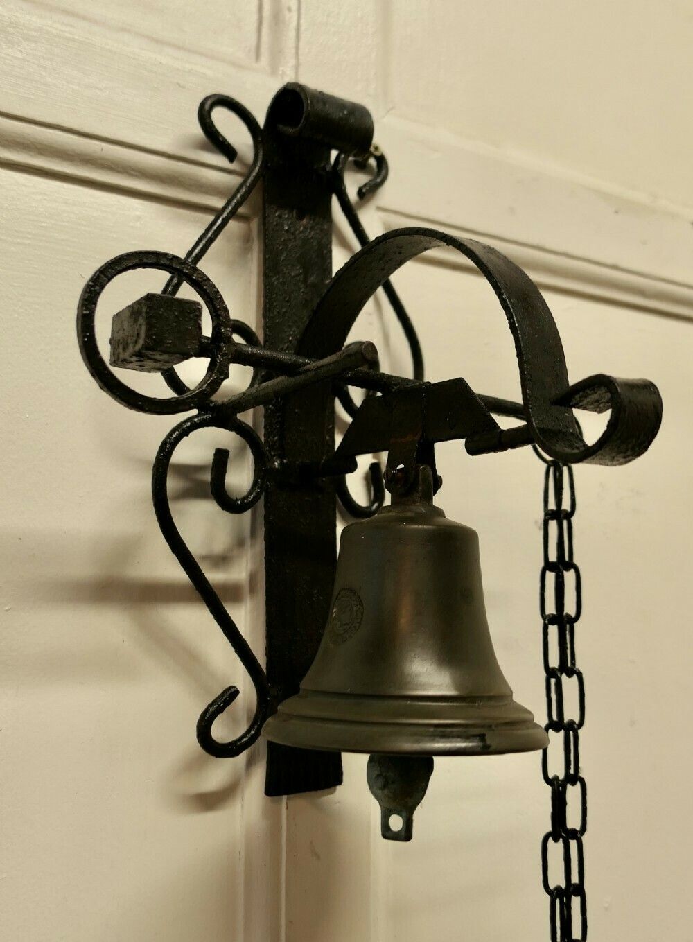 19th Century Black Wrought Iron Alpine Front Door Bell photo Home Fixtures