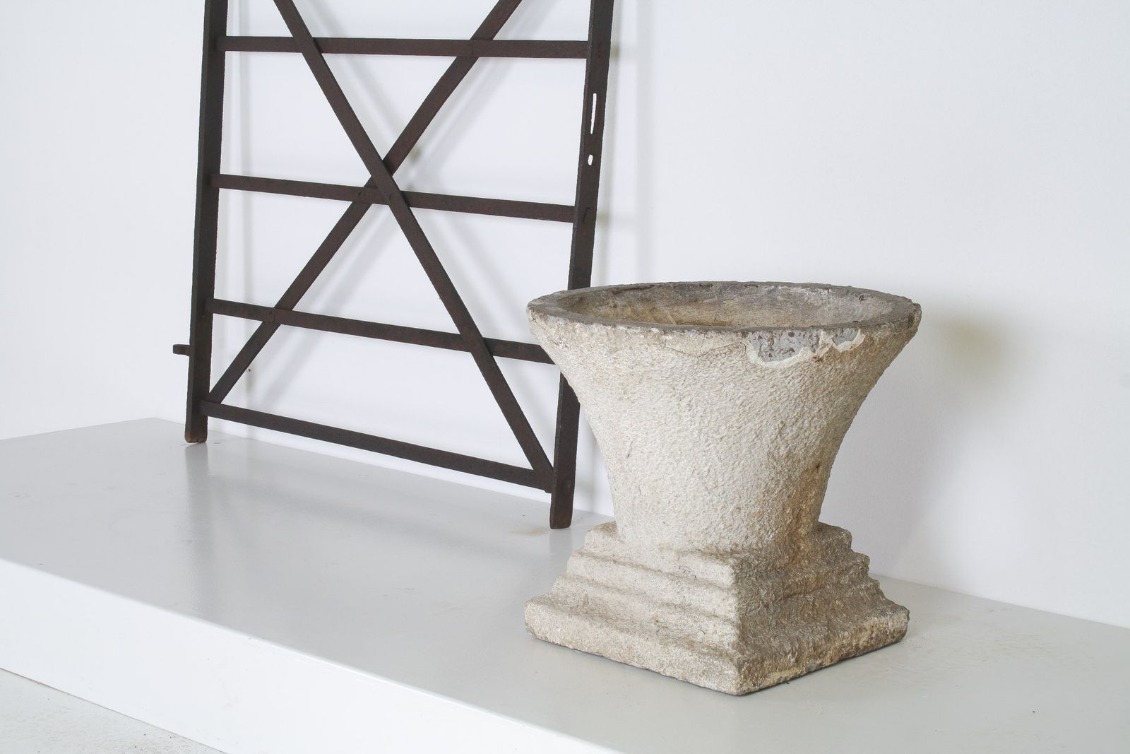 Mid Century Concrete Garden House Planter With Weathered Patina In The Manner Of Willy Guhl photo furniture