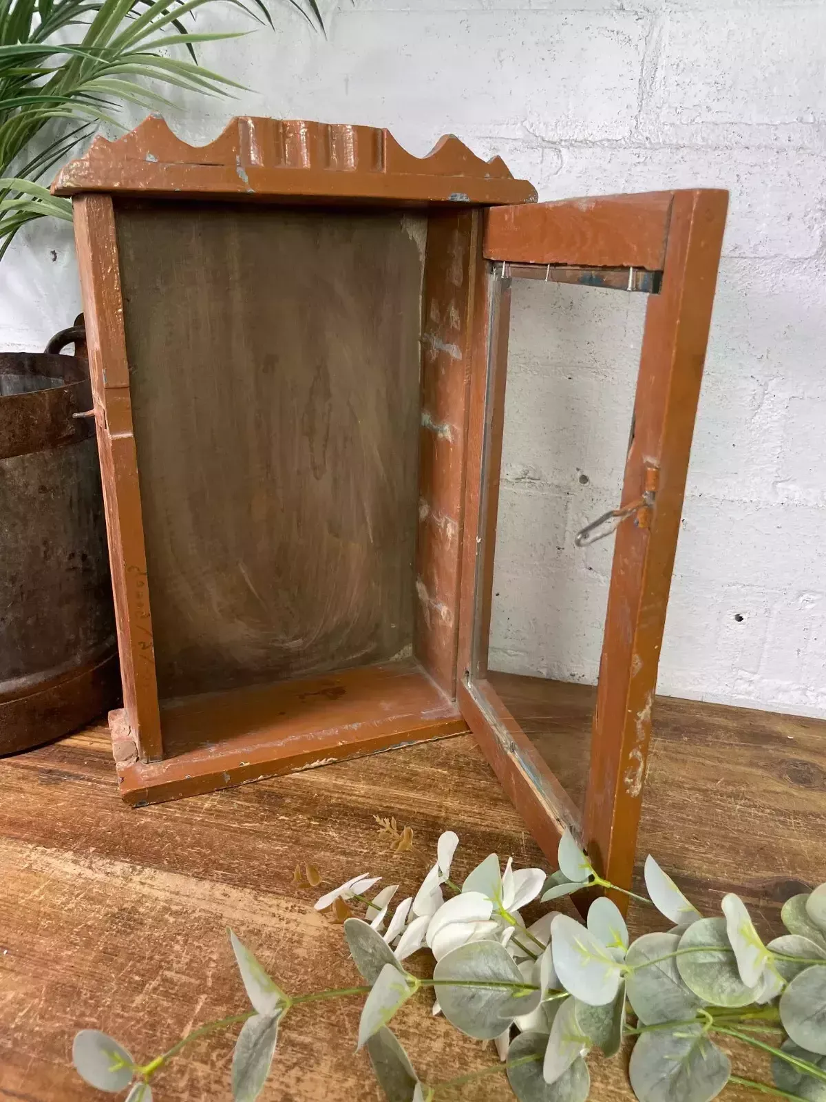 Vintage Rustic Indian Wooden Glazed Shop Display Bathroom Kitchen Wall Cabinet photo Furniture