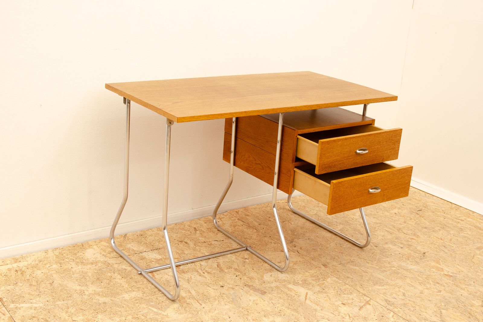Furniture Czechoslovak Modernist Chrome And Wood Writing Desk, 1950´S, Europe photo