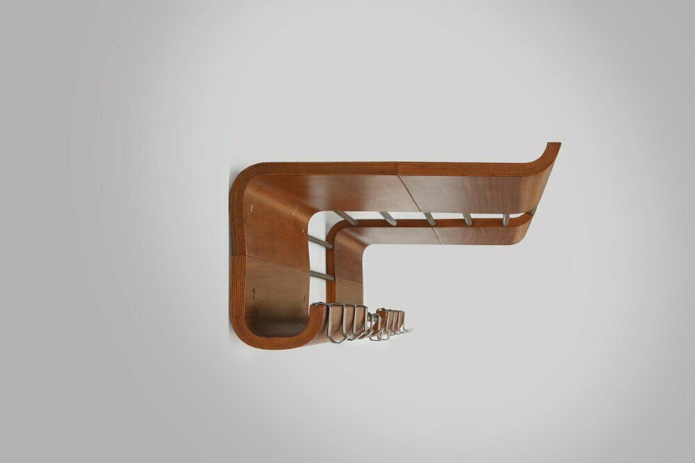 photo furniture Mid Century Coatrack In Bent Plywood Attributed To De Coene, Belgium, 1960s