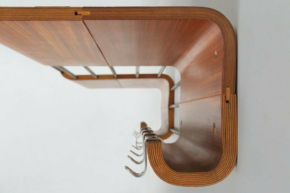 photo for sale Mid Century Coatrack In Bent Plywood Attributed To De Coene, Belgium, 1960s