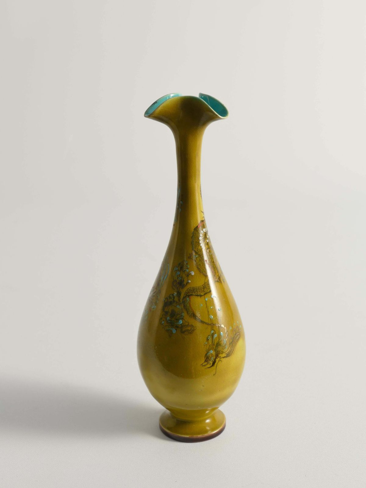 Chinoiserie Ochre Yellow Dragon Vase By Lambeth Doulton Faience, England 1880s photo 392.0
