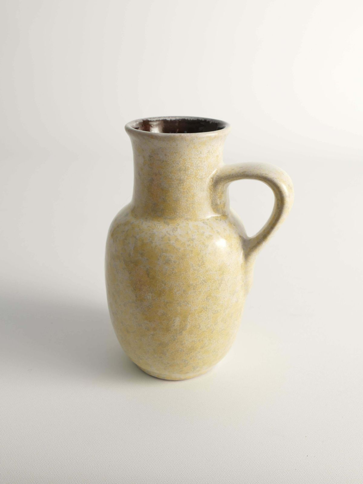 Mid Century Modern Grey & Yellow Stoneware Vase With Handle By Strehla, Germany photo vintage