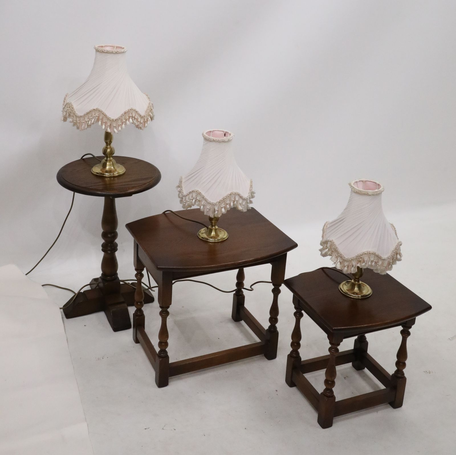 3 Vintage Brass Lamps Chintzy Shades 1 Larger & 2 Smaller Matching Free Delivery photo vinterior