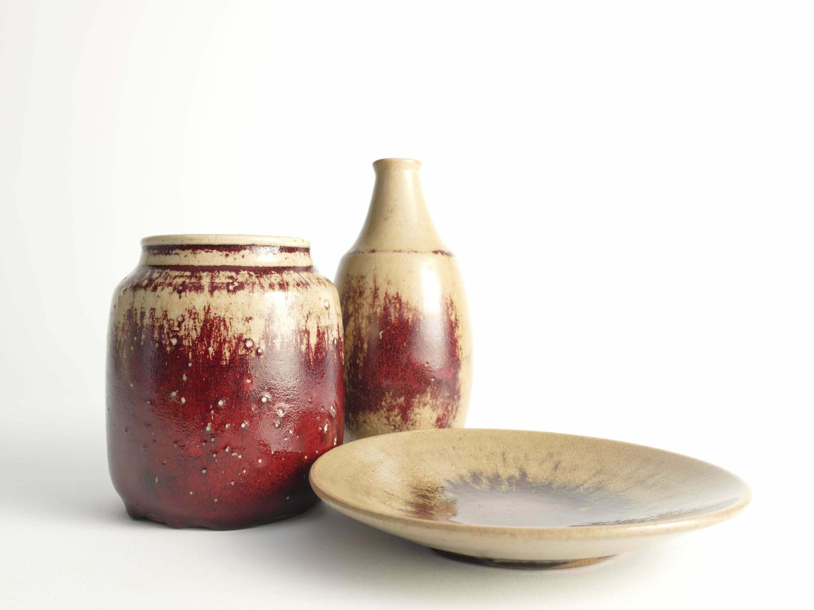 photo buy Unique Oxblood Glazed Stoneware Pieces, By Henning Nilsson, Set Of 3