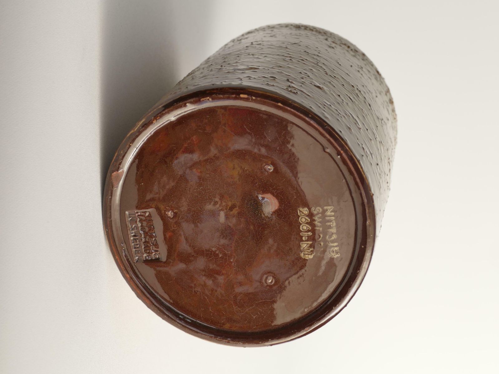 Scandinavian Modern Brown Cylindrical Vase, Jerk Werkmäster, Nittsjö Sweden 1960 photo buy