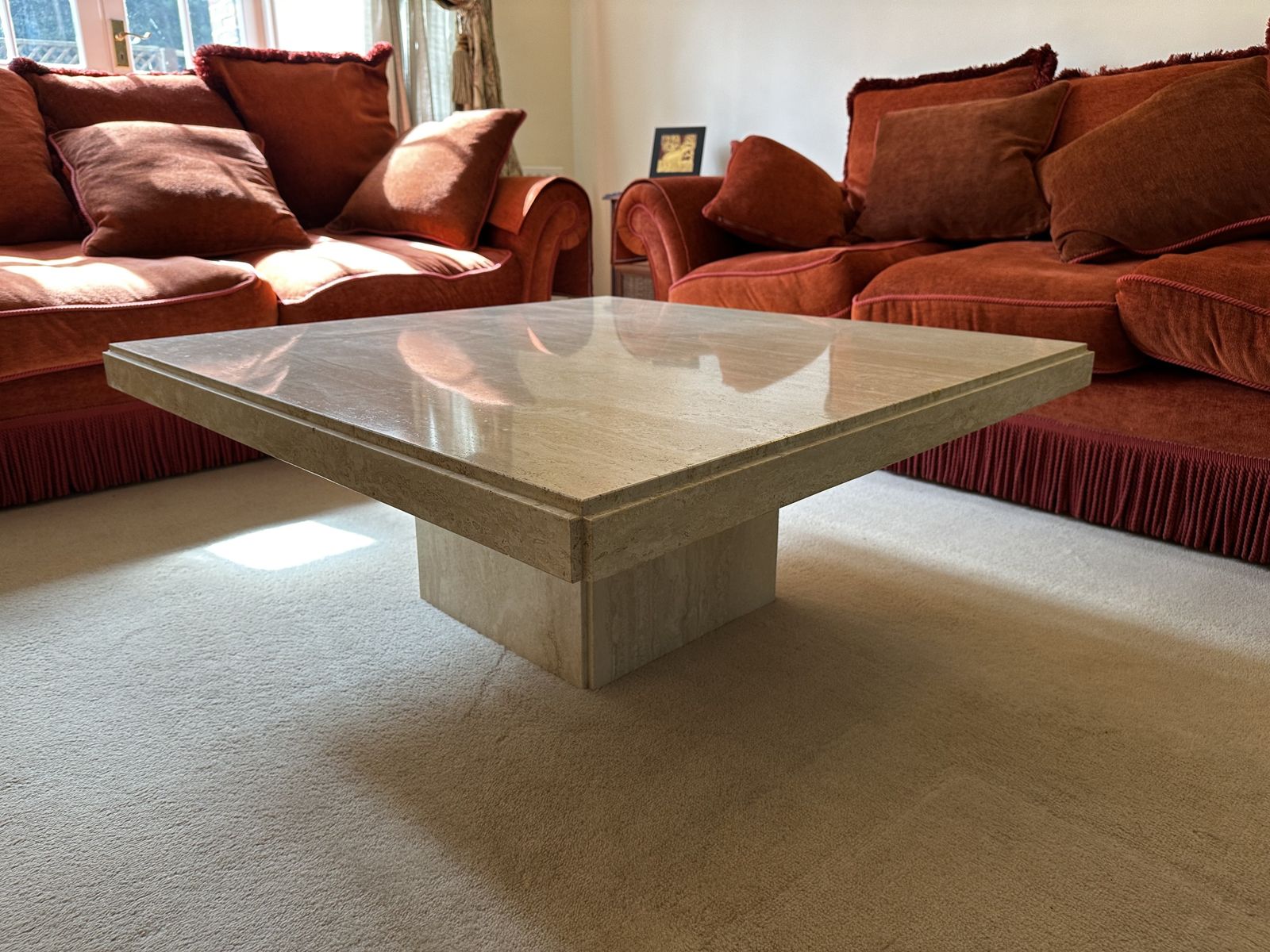 Contemporary Travertine Marble Coffee Table, With Matching Lamp Stand photo furniture