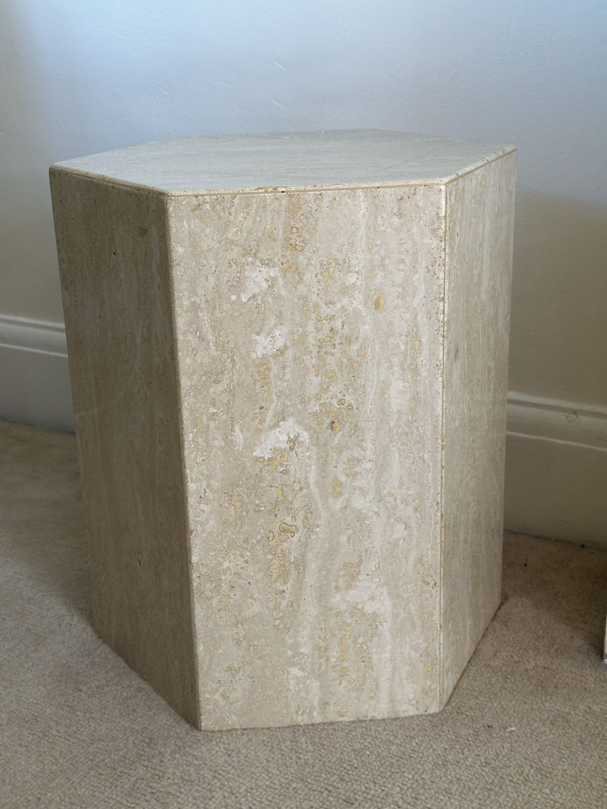 Contemporary Travertine Marble Coffee Table, With Matching Lamp Stand photo for sale