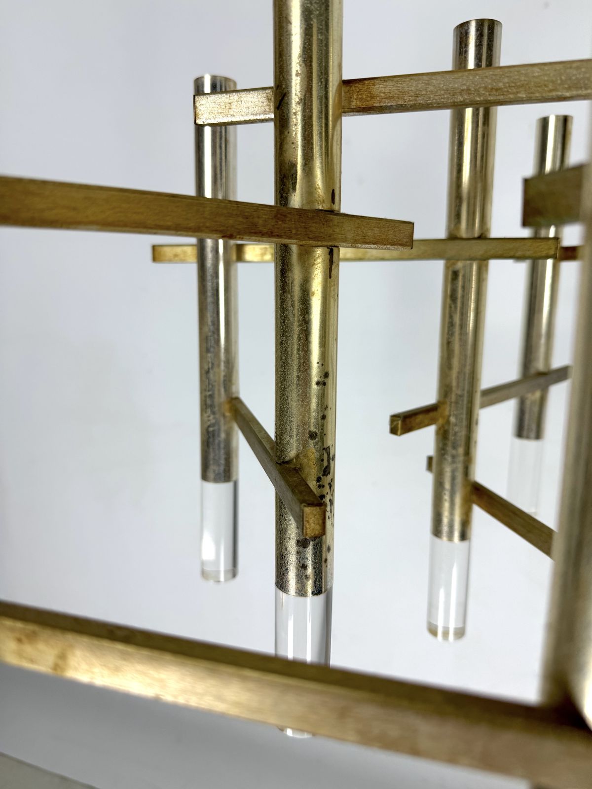 Sciolari 9 Lights Slight Gilded Chrome And Perspex Chandelier Model Ice, Italy 60s photo for sale