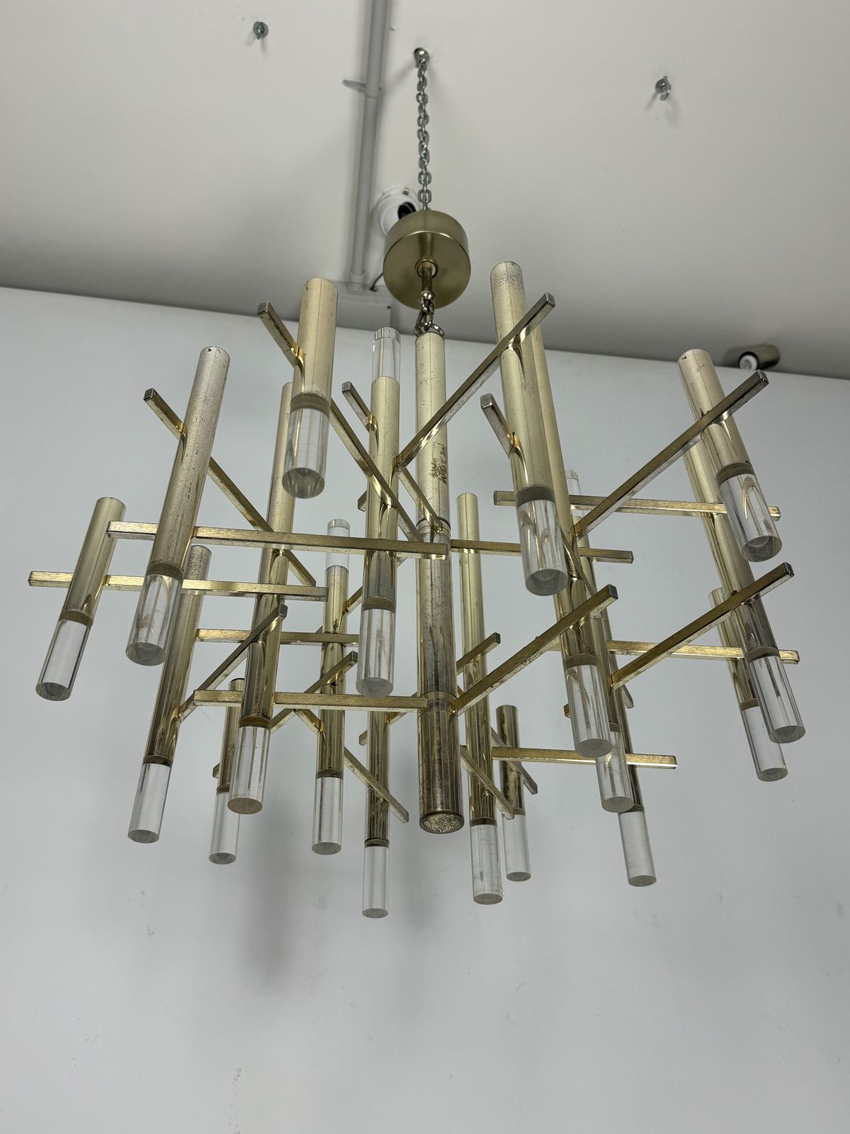 Sciolari 15 Lights Slight Gilded Chrome And Perspex Chandelier Model Ice, Italy 60s photo for sale