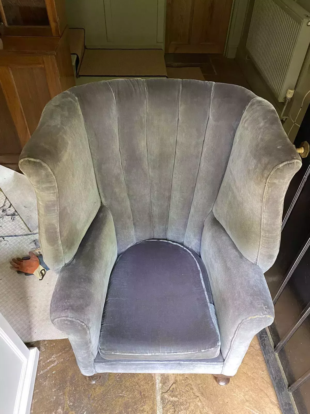 Furniture Antique Velvet High Barrel Back Chair Tub Armchair photo