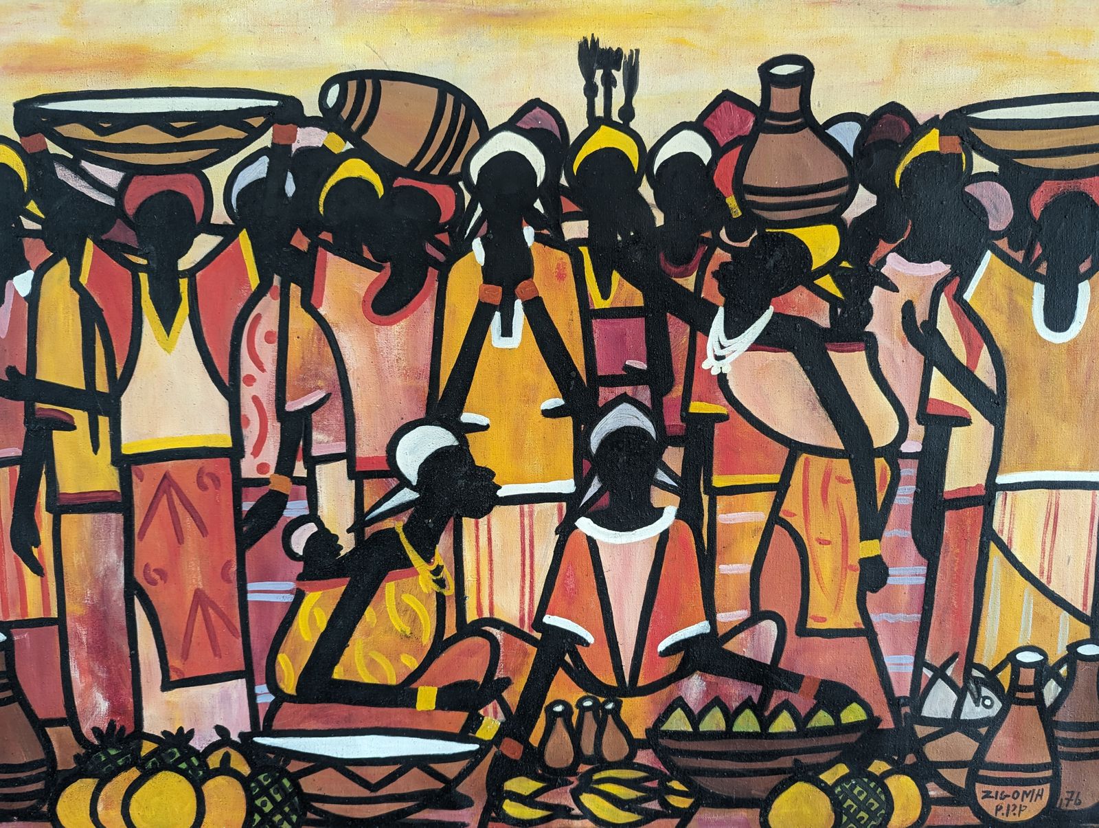 photo furniture Tribe, Oil On Canvas, 1970s, Vintage