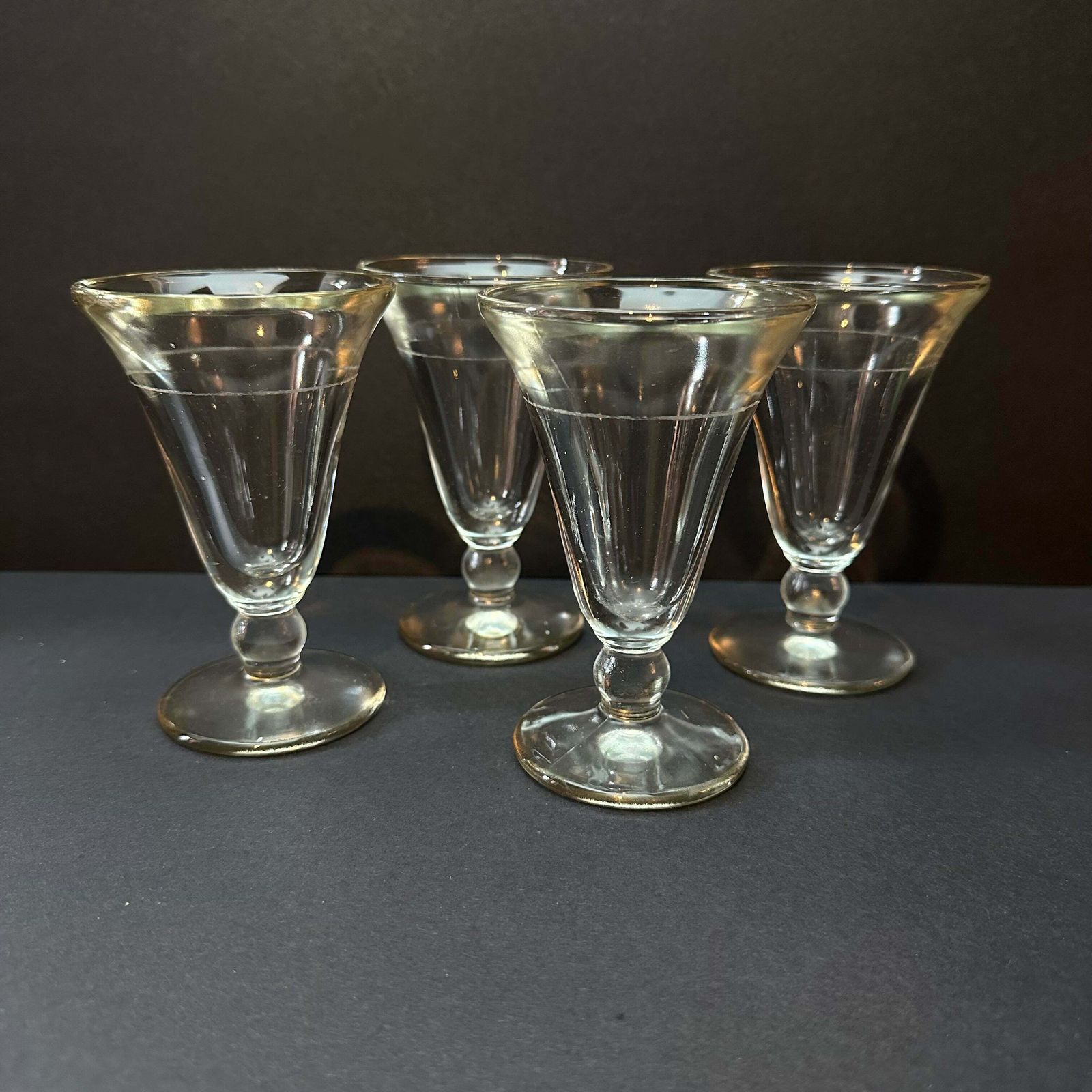 French 1930’s Tulip Champagne Glasses Set Of Four (4) Bistro