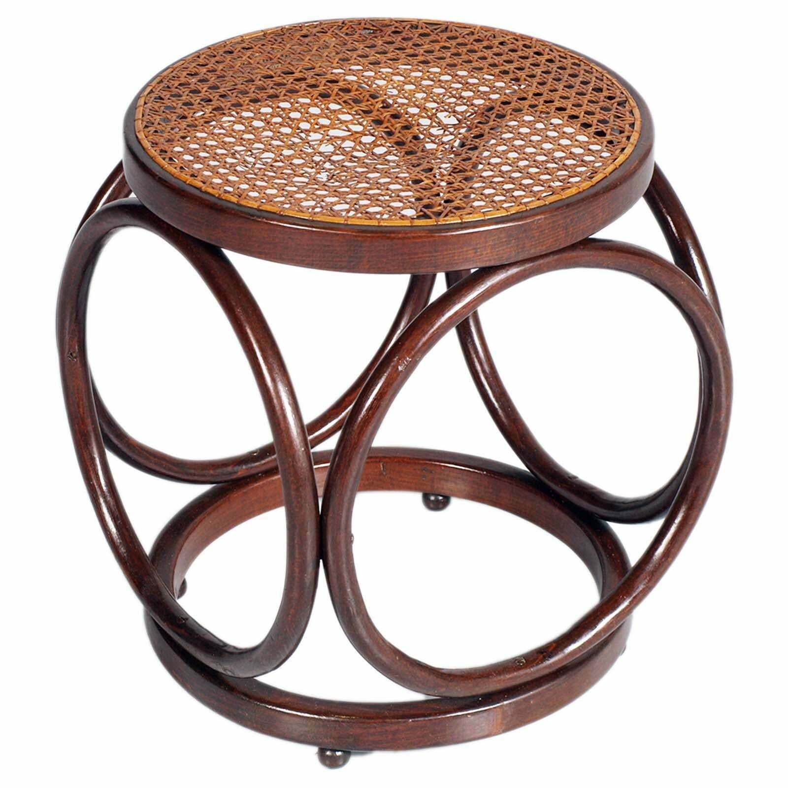 Art Deco Original Bentwood Stool , Rattan Cane Top, Designed By Michael Thonet photo for sale