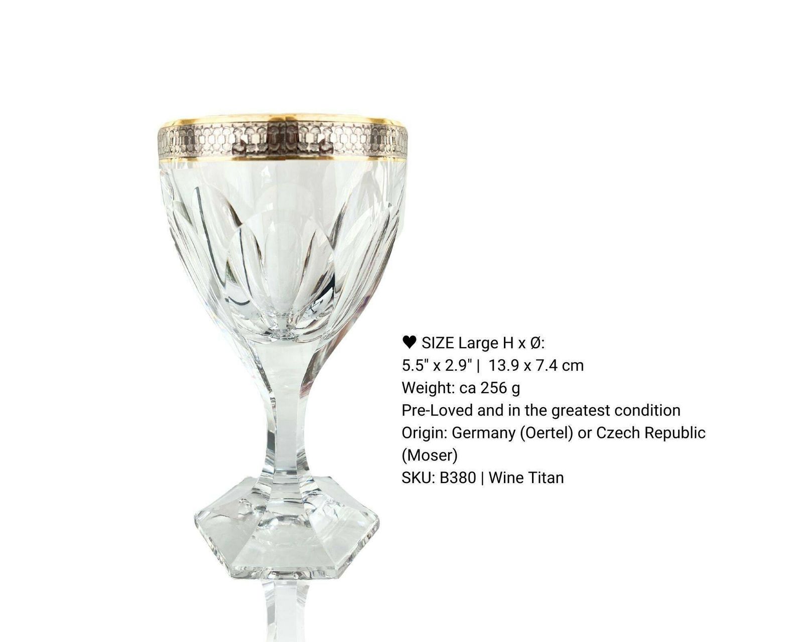 Crystal Heavy Wine Glasses | 6pcs | Rare Titanium Trim | Lady Hamilton Style | Hexagon Feet photo for sale