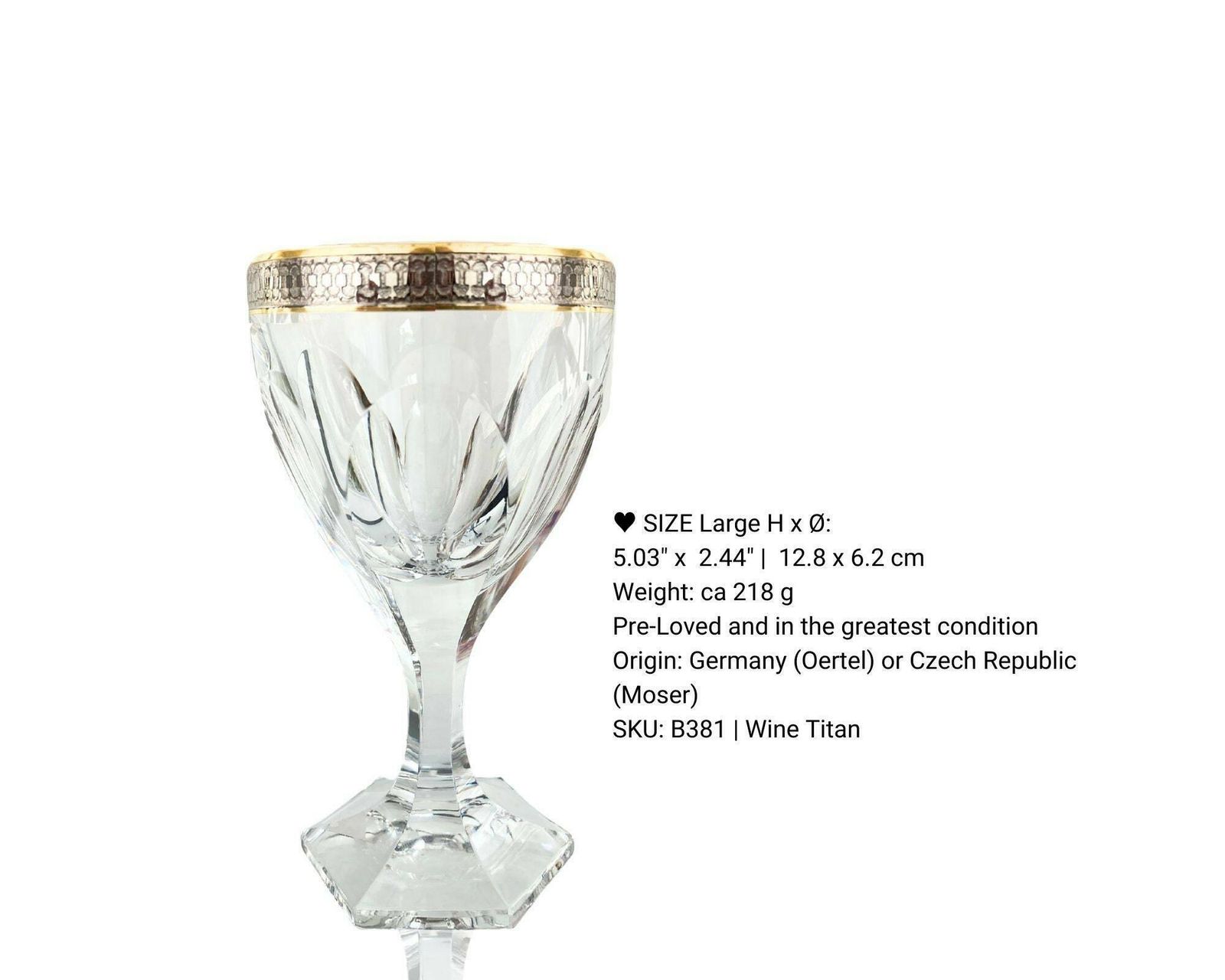 Crystal Heavy Wine Glasses | 6pcs | Rare Titanium Trim | Lady Hamilton Style | Hexagon Feet photo Home Decor