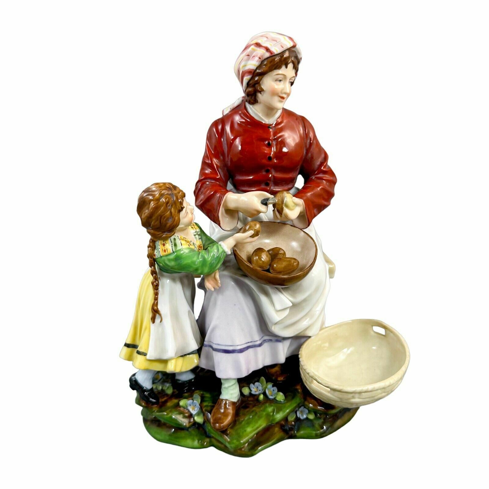 Antique German 1890's Thuringian Porcelain Figurine Of Woman Peeling Potatoes photo furniture