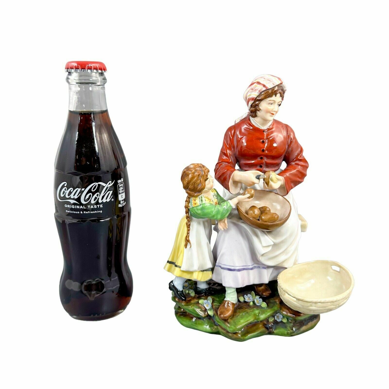 Antique German 1890's Thuringian Porcelain Figurine Of Woman Peeling Potatoes photo vinterior
