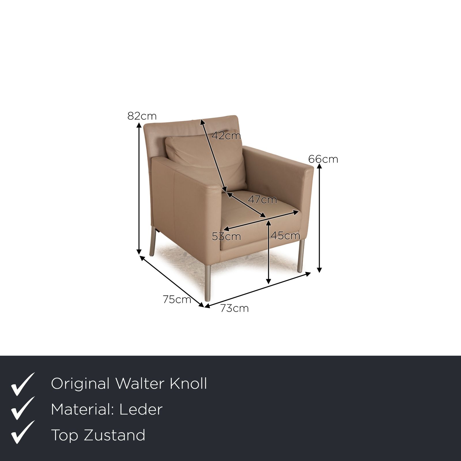 Fauteuil Walter Knoll Jason en cuir gris taupe photo furniture