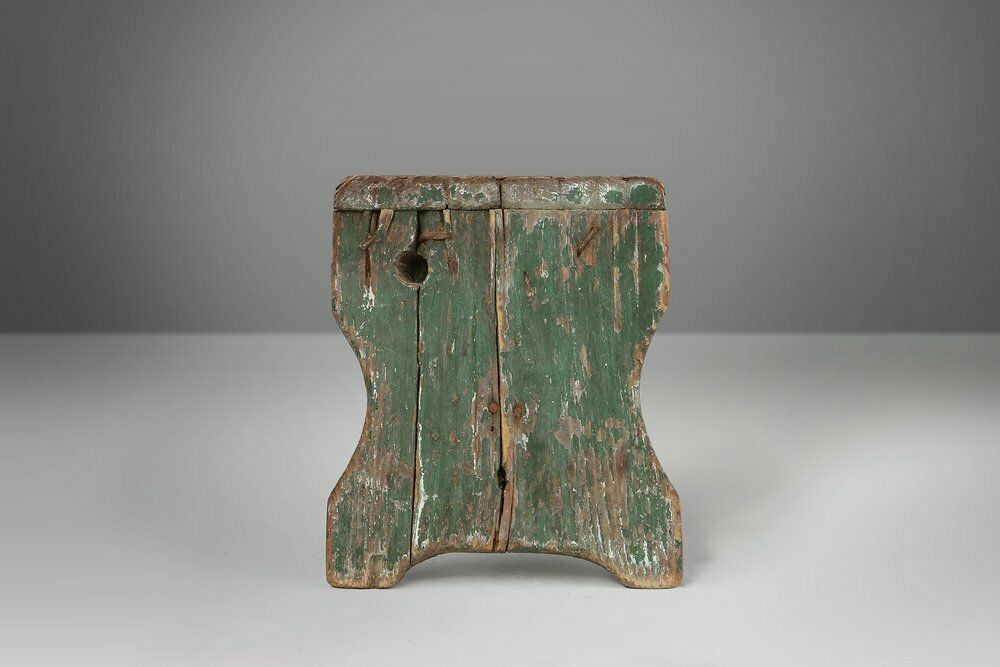 Industrial Green Wooden Stool, France, 1900s photo buy