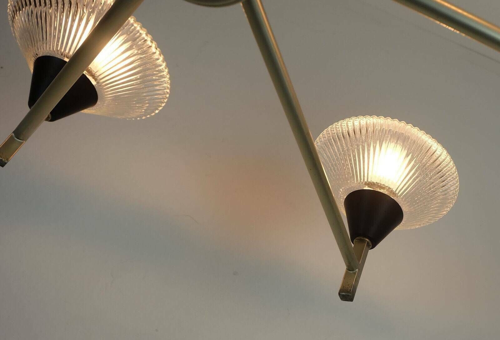 6 Light Chandelier In Glass, Aluminum And Metal, Early 1960s photo vintage