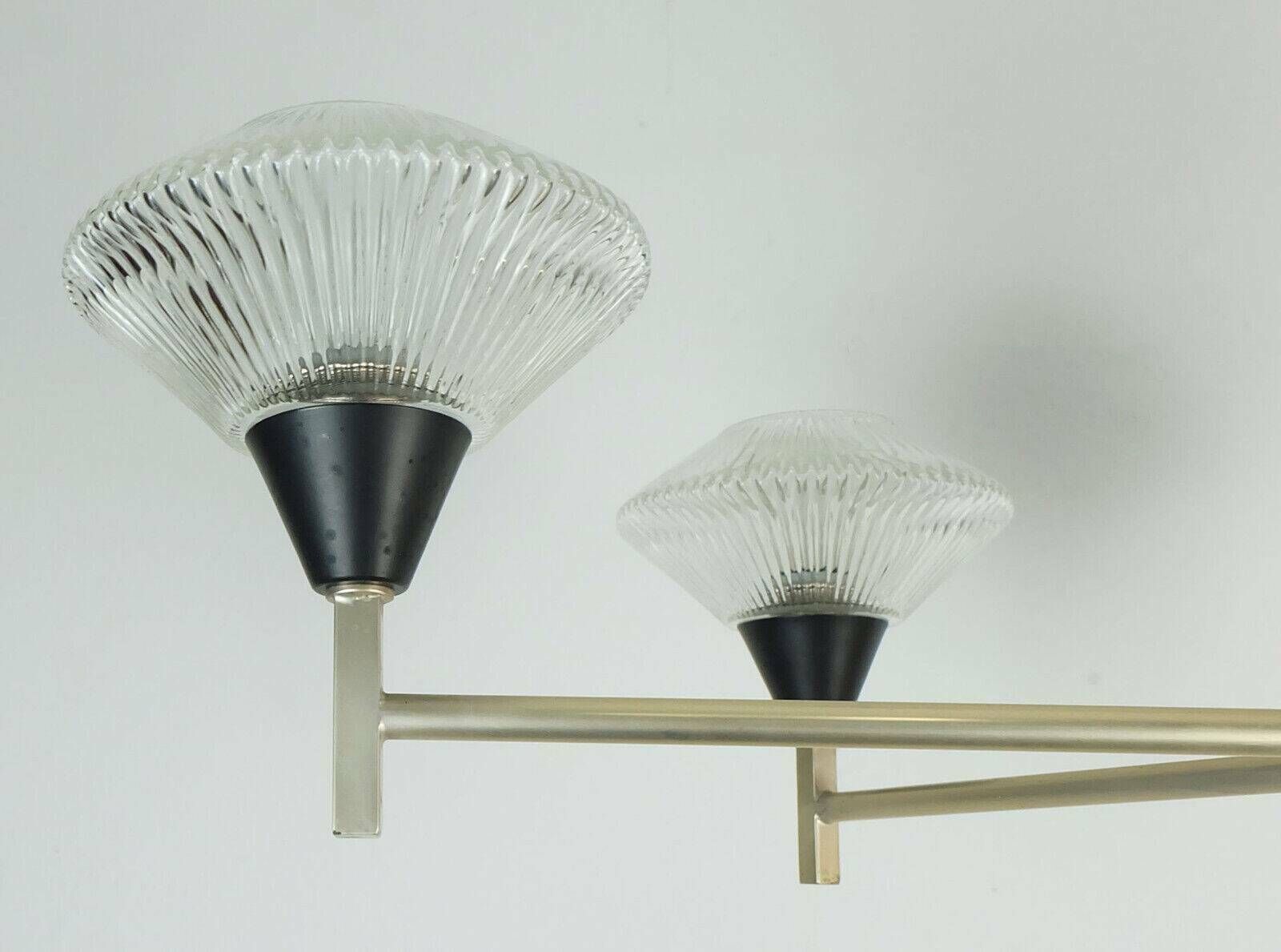 photo furniture 6 Light Chandelier In Glass, Aluminum And Metal, Early 1960s