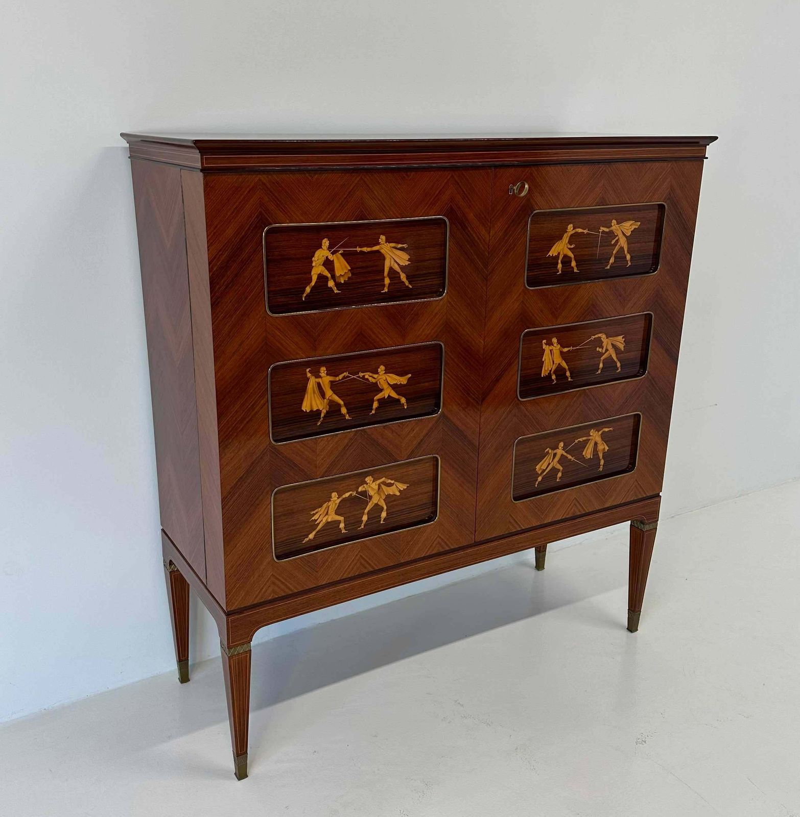Italian Art Deco Teak And Inlays Bar Cabinet By Paolo Buffa, 1950s photo vinterior