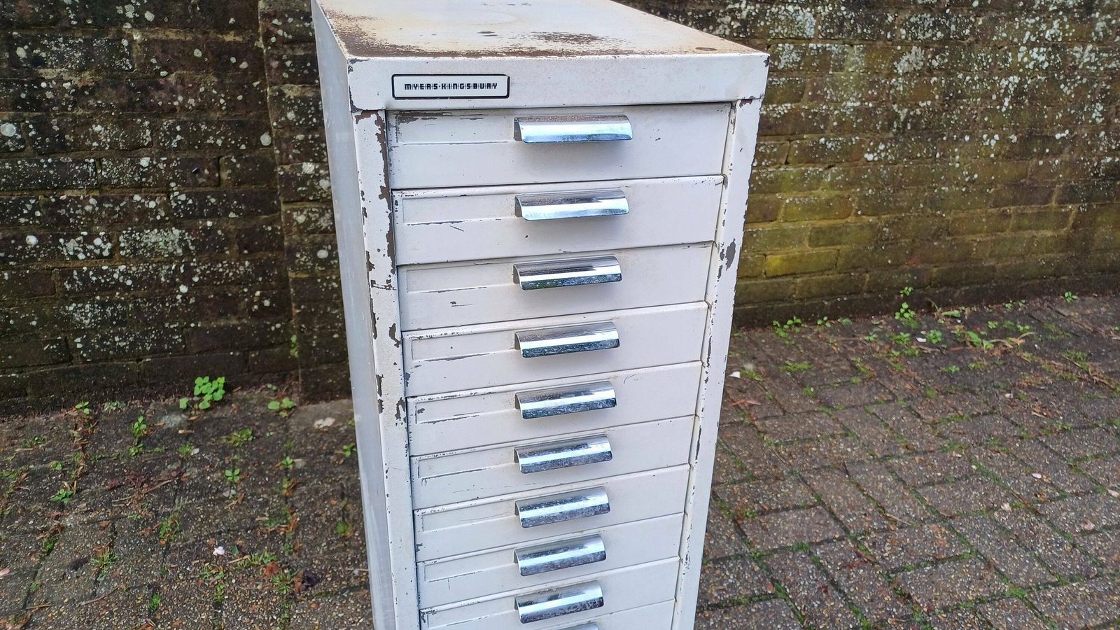 Fantastic Vintage Retro 80s White Metal Filing Drawers Tools Office Artisan Storage photo vintage