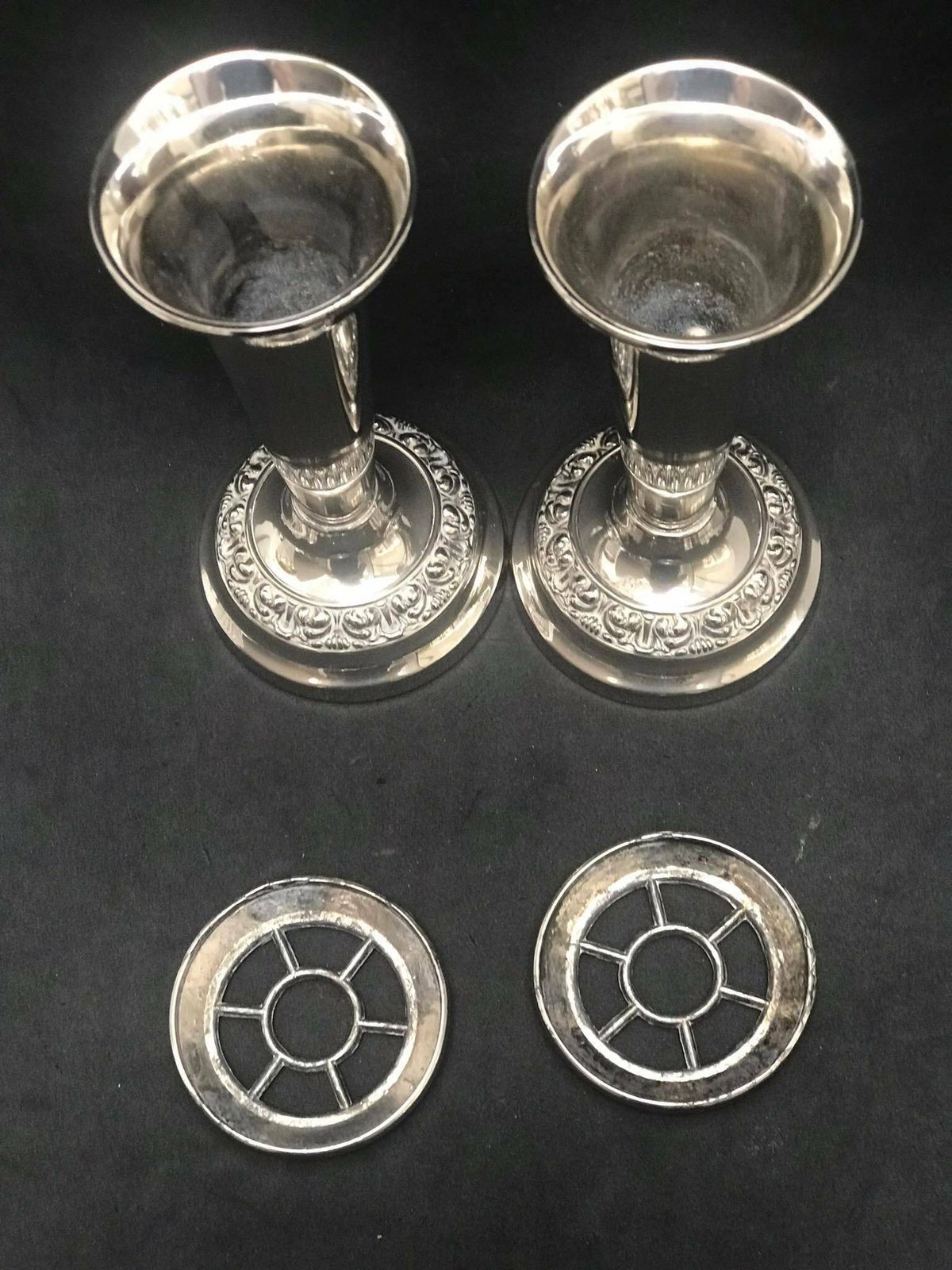 Pair Silver Plated Bud Fluted Vases English Soliflor, Trumpet Vases One Flower Gift For Her Hostess Gift Posy Holder photo vinterior