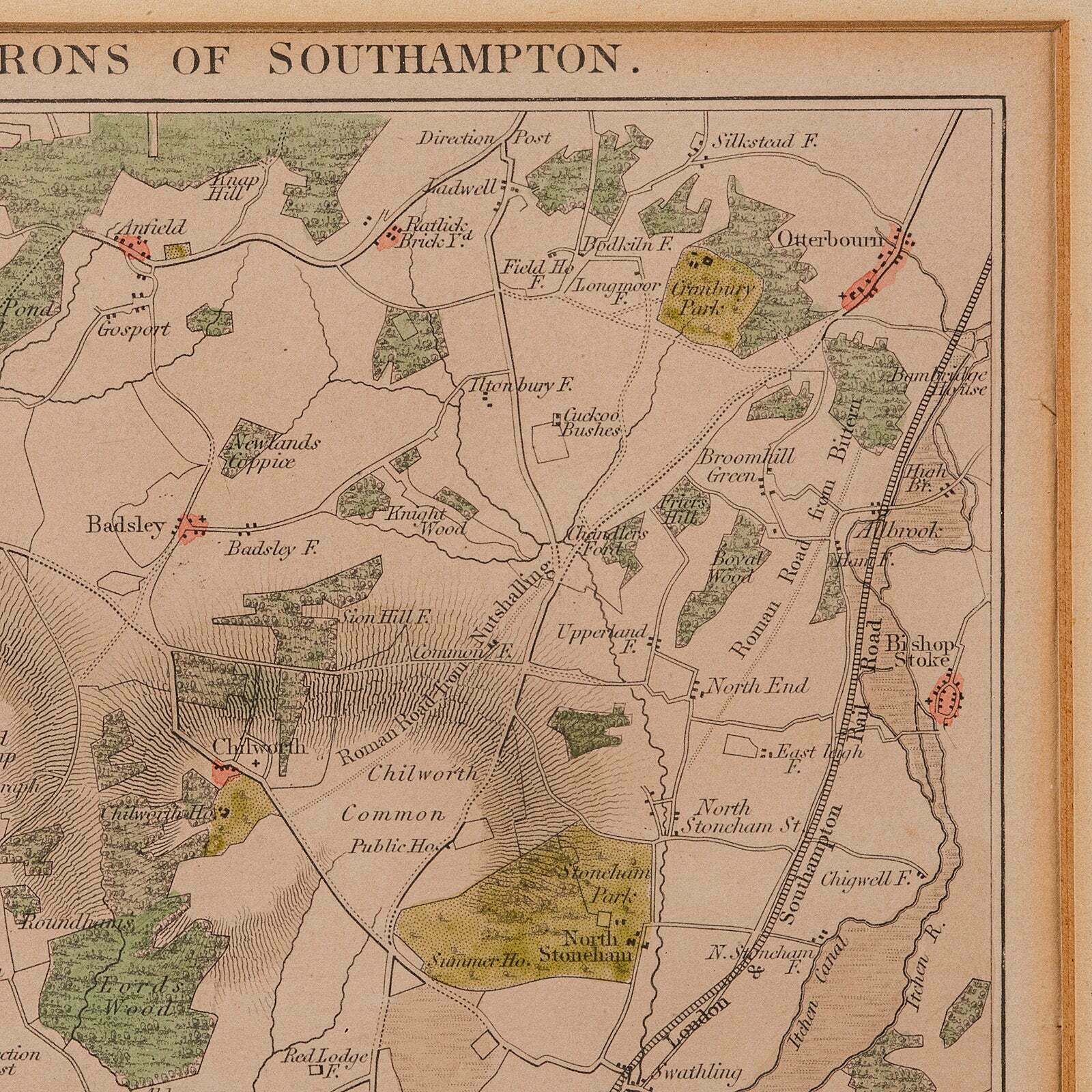 Antique Lithography Map, Environs Of Southampton, English, Framed, Victorian photo buy