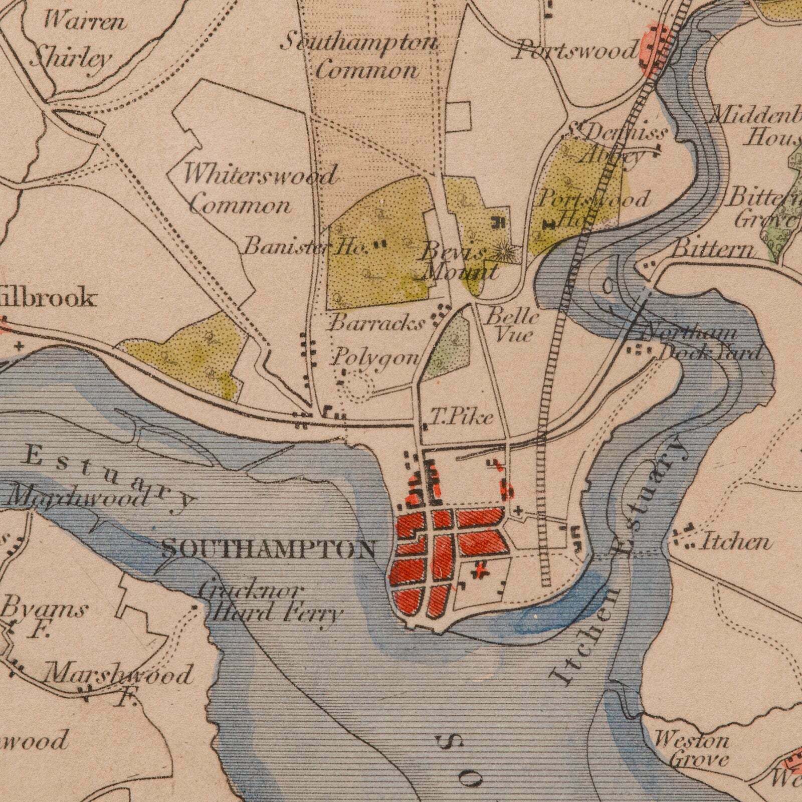 photo for sale Antique Lithography Map, Environs Of Southampton, English, Framed, Victorian