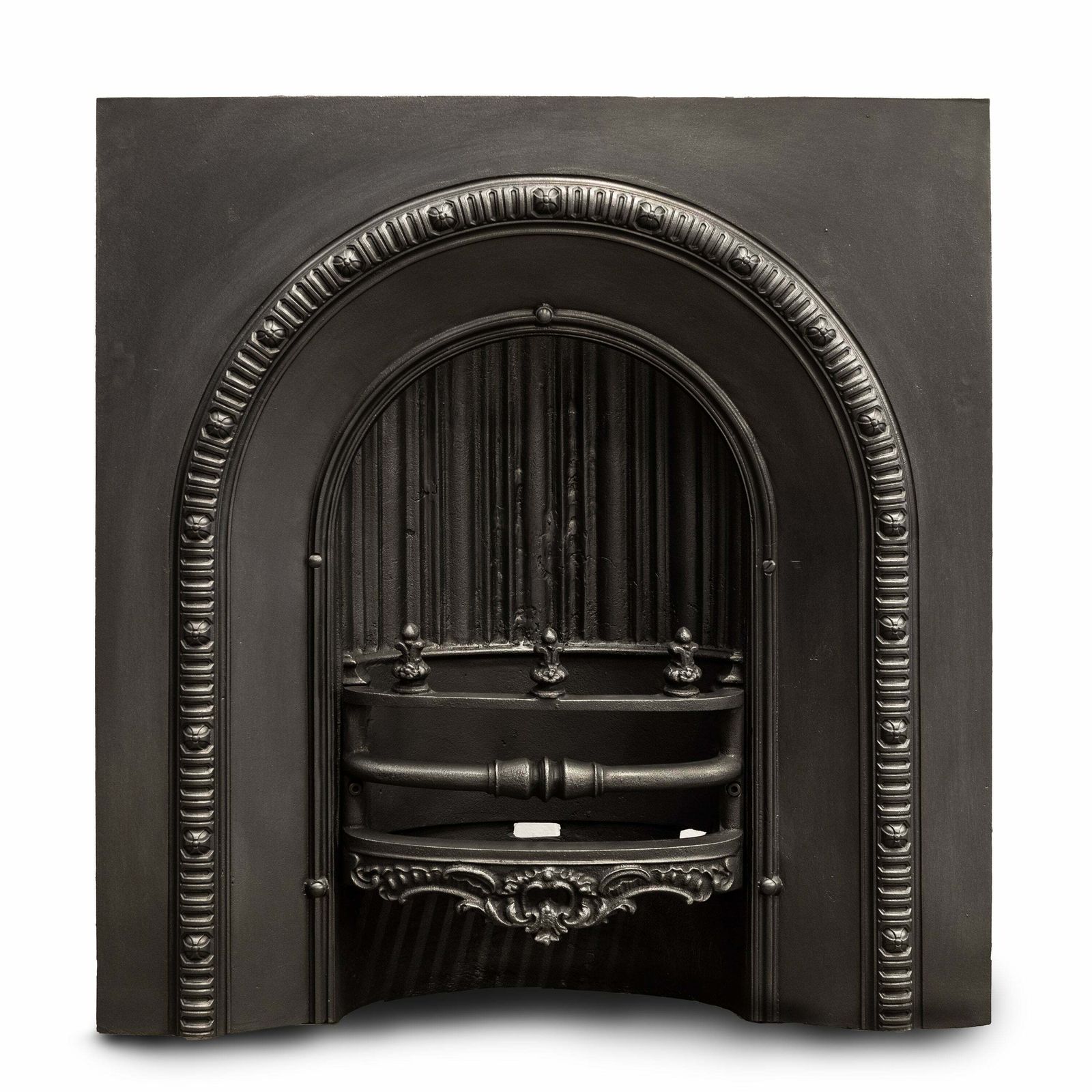 Antique Cast Iron Arched Fireplace Insert With Finials