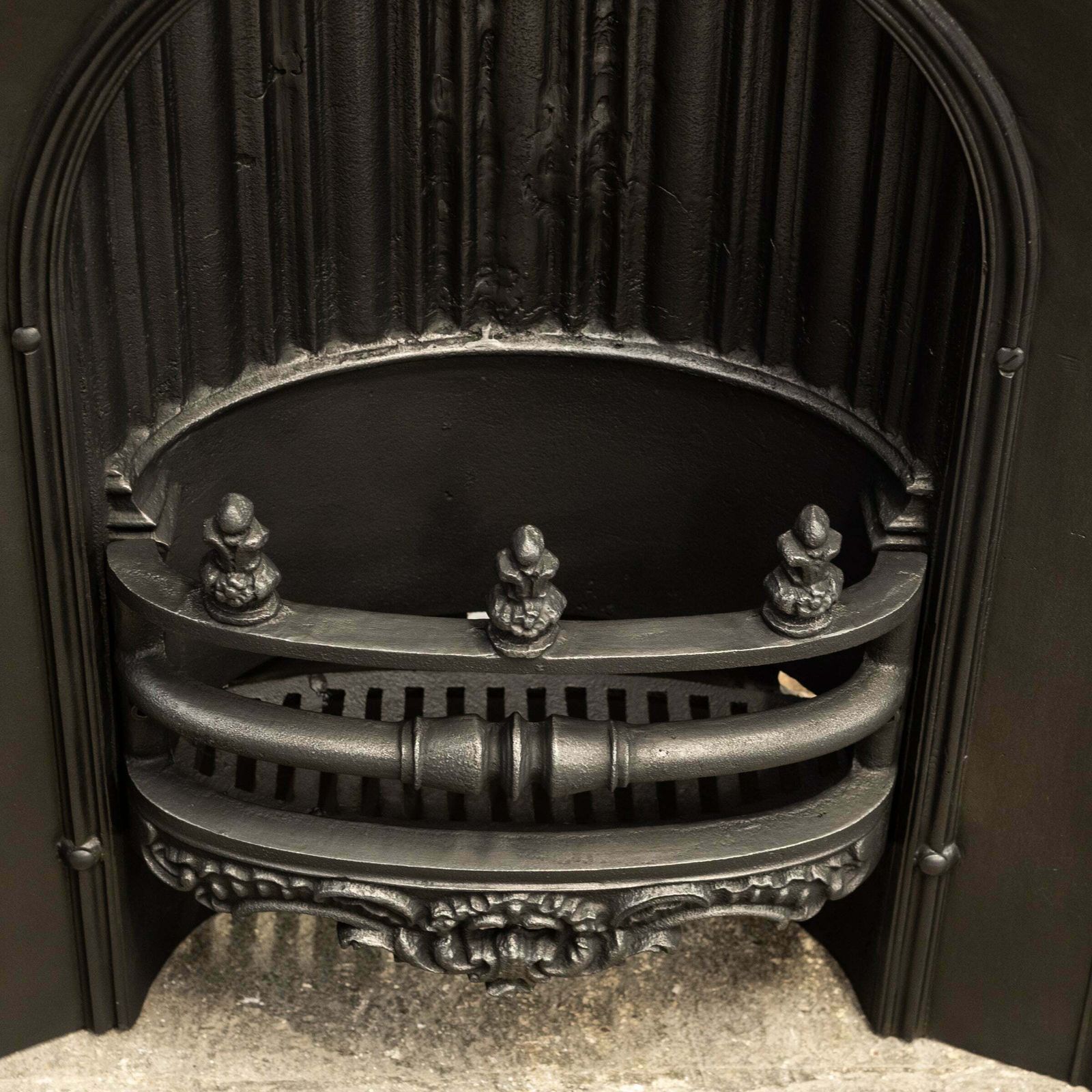 Antique Cast Iron Arched Fireplace Insert With Finials photo 1200.0