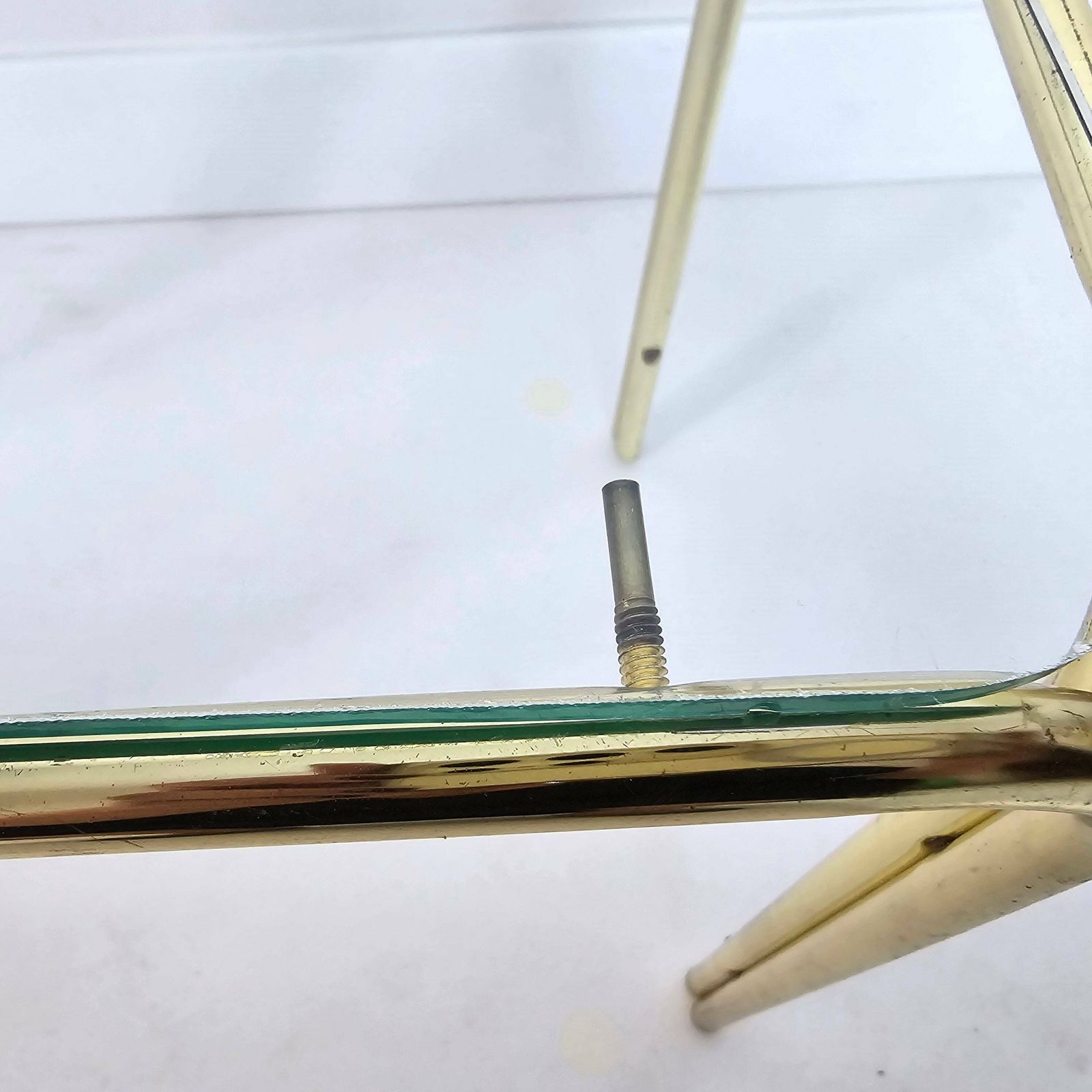 Vintage Mid Century Modern Brass And Clear Glass Table photo vinterior