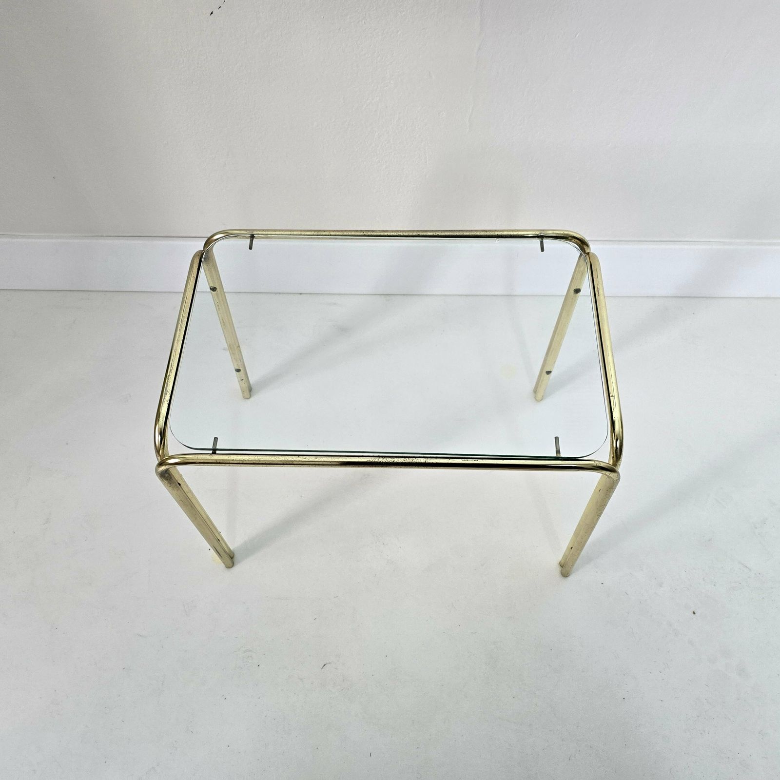 Vintage Mid Century Modern Brass And Clear Glass Table photo buy