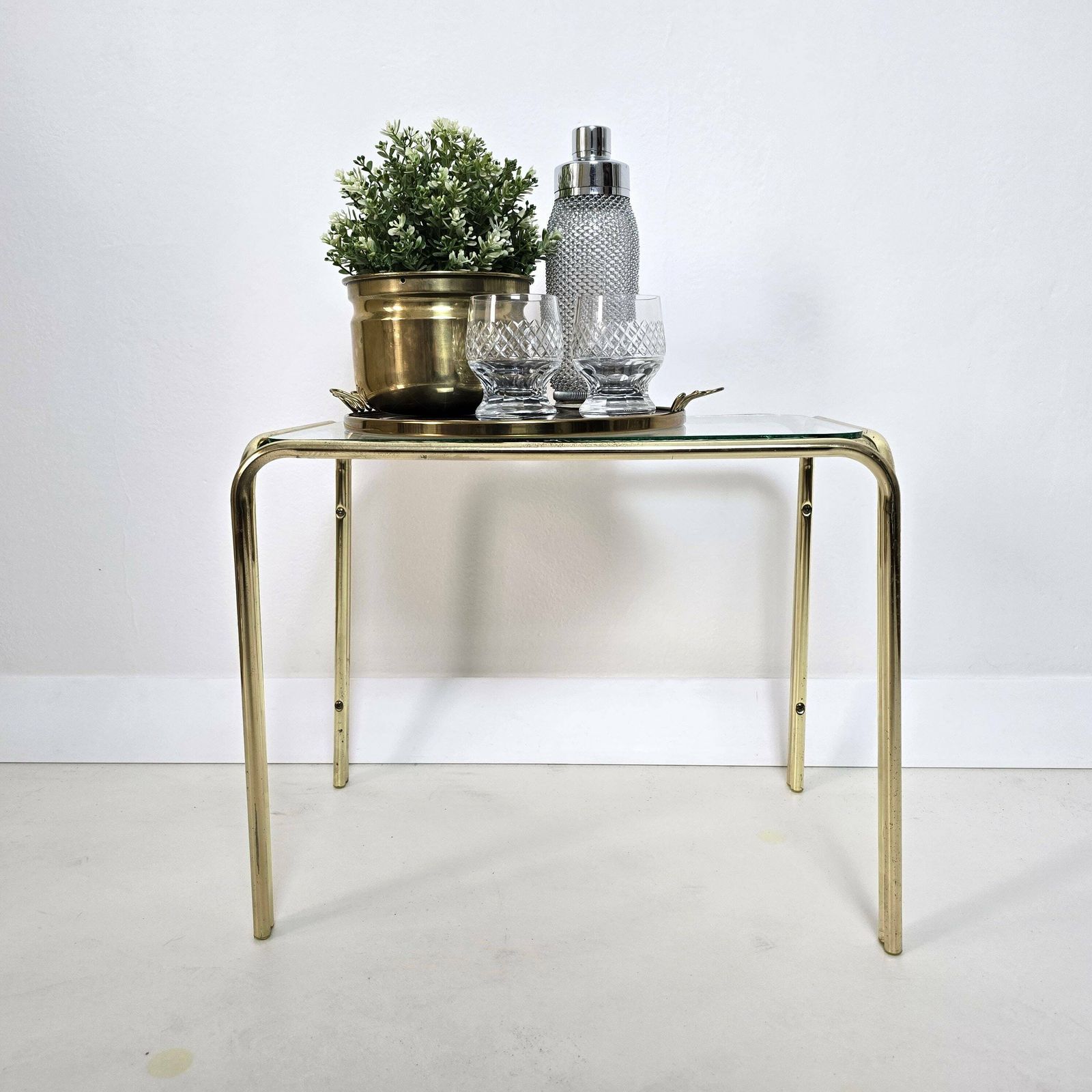 Vintage Mid Century Modern Brass And Clear Glass Table photo vintage
