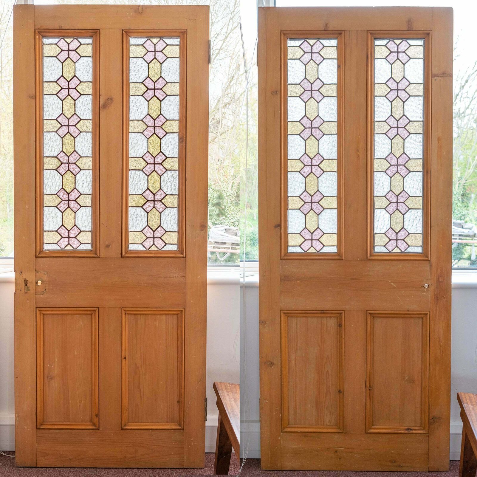 840.0 Antique Victorian Stained Glass Door   203cm X 84cm photo