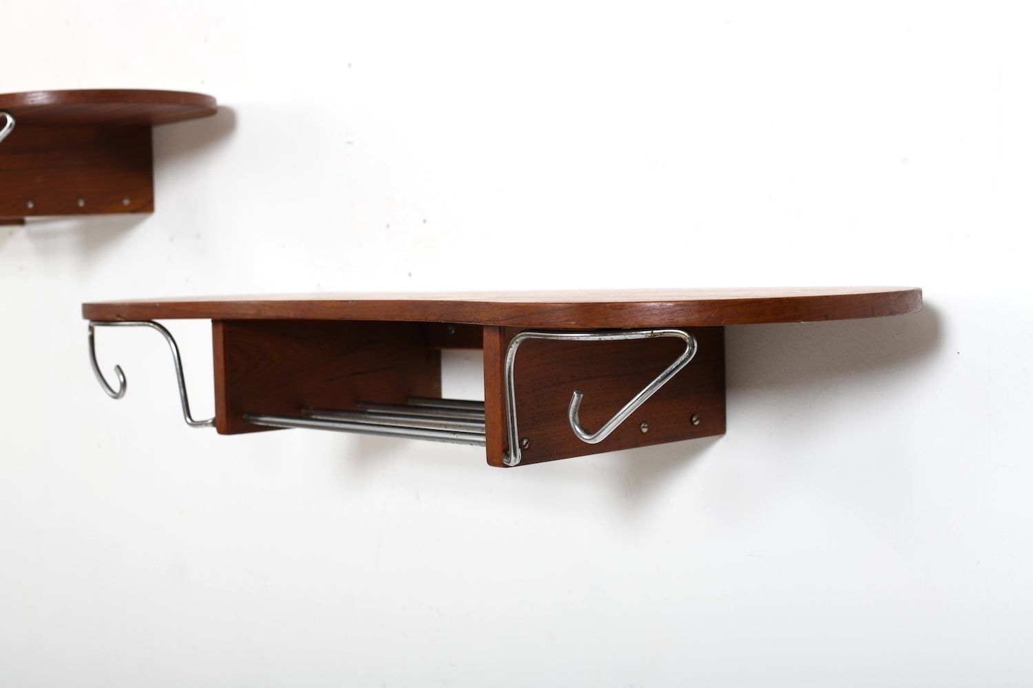 Pair Of  Danish Coat Racks / Shelfes In Teak & Chrome photo vinterior