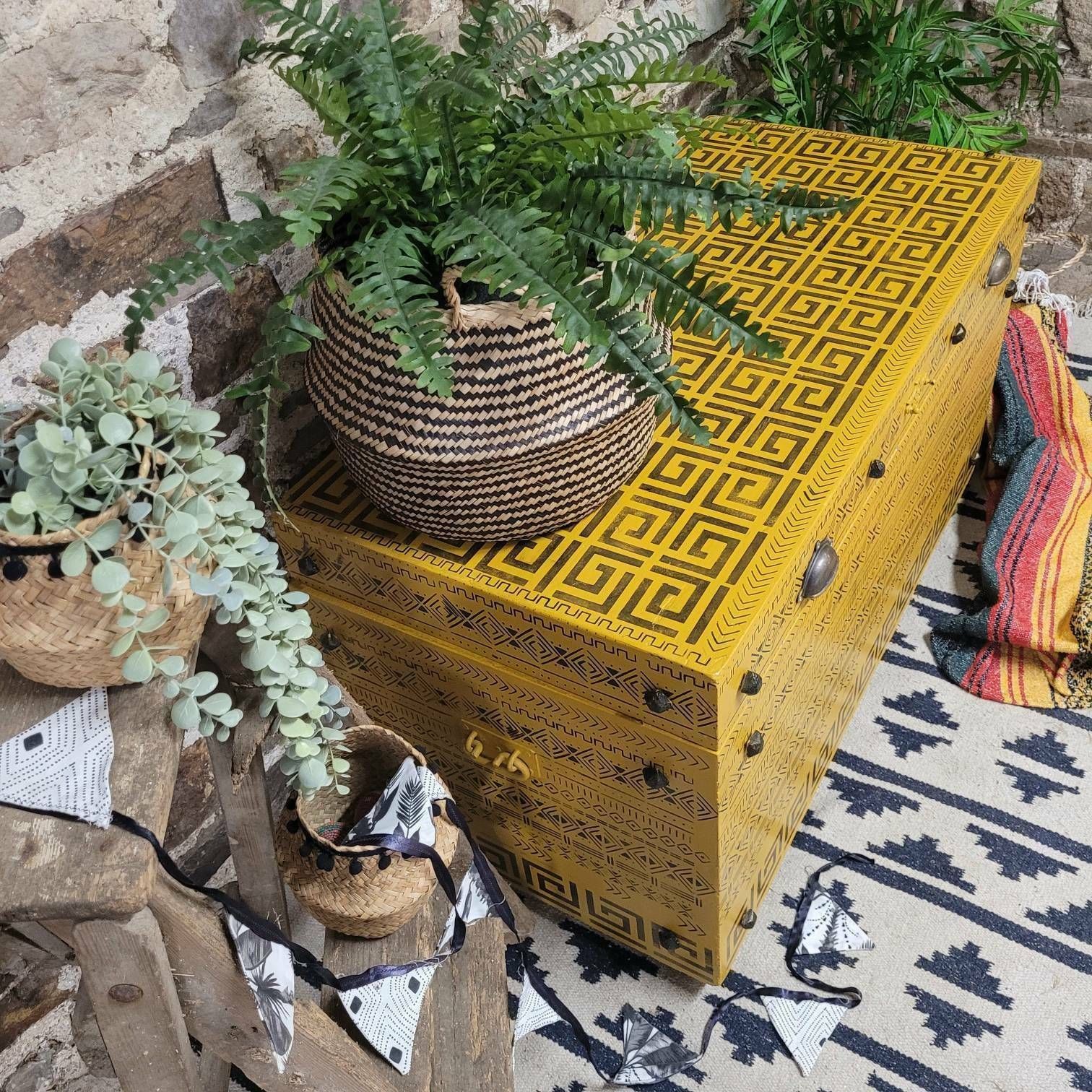 Commission Item Wooden Painted Storage Chest Mustard Yellow, 1960s photo for sale