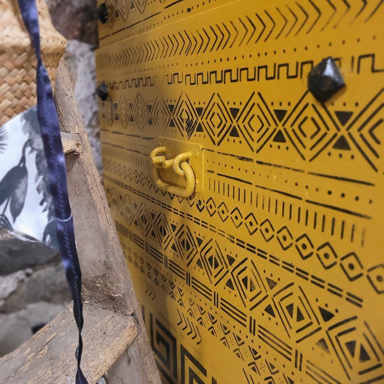 Commission Item Wooden Painted Storage Chest Mustard Yellow, 1960s photo 245.0
