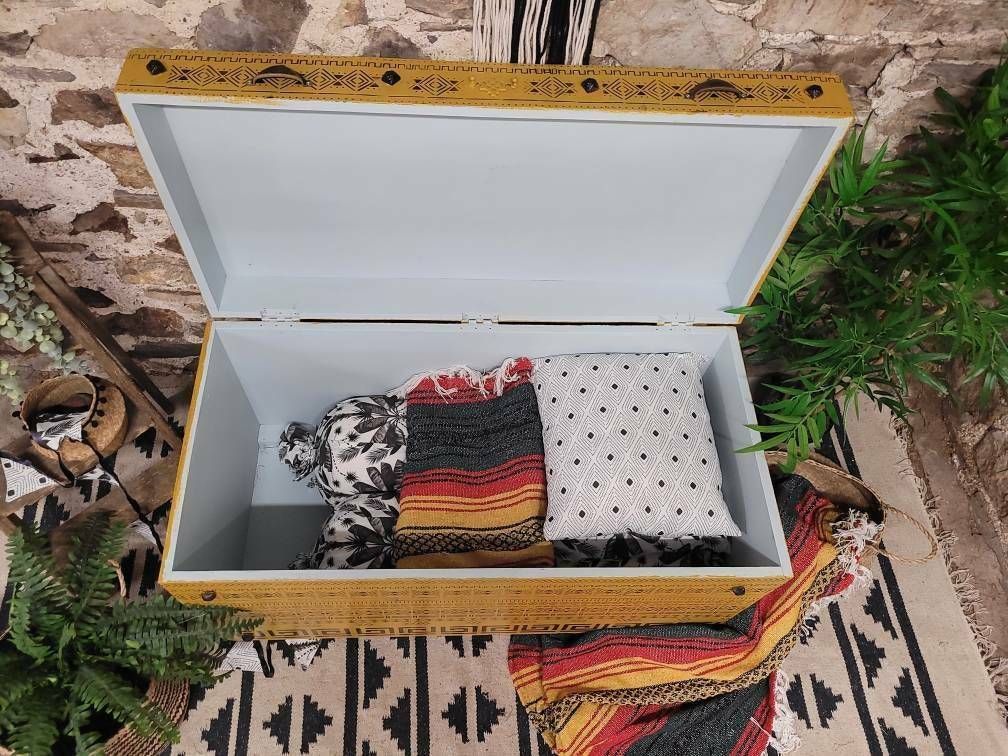 Commission Item Wooden Painted Storage Chest Mustard Yellow, 1960s photo vinterior