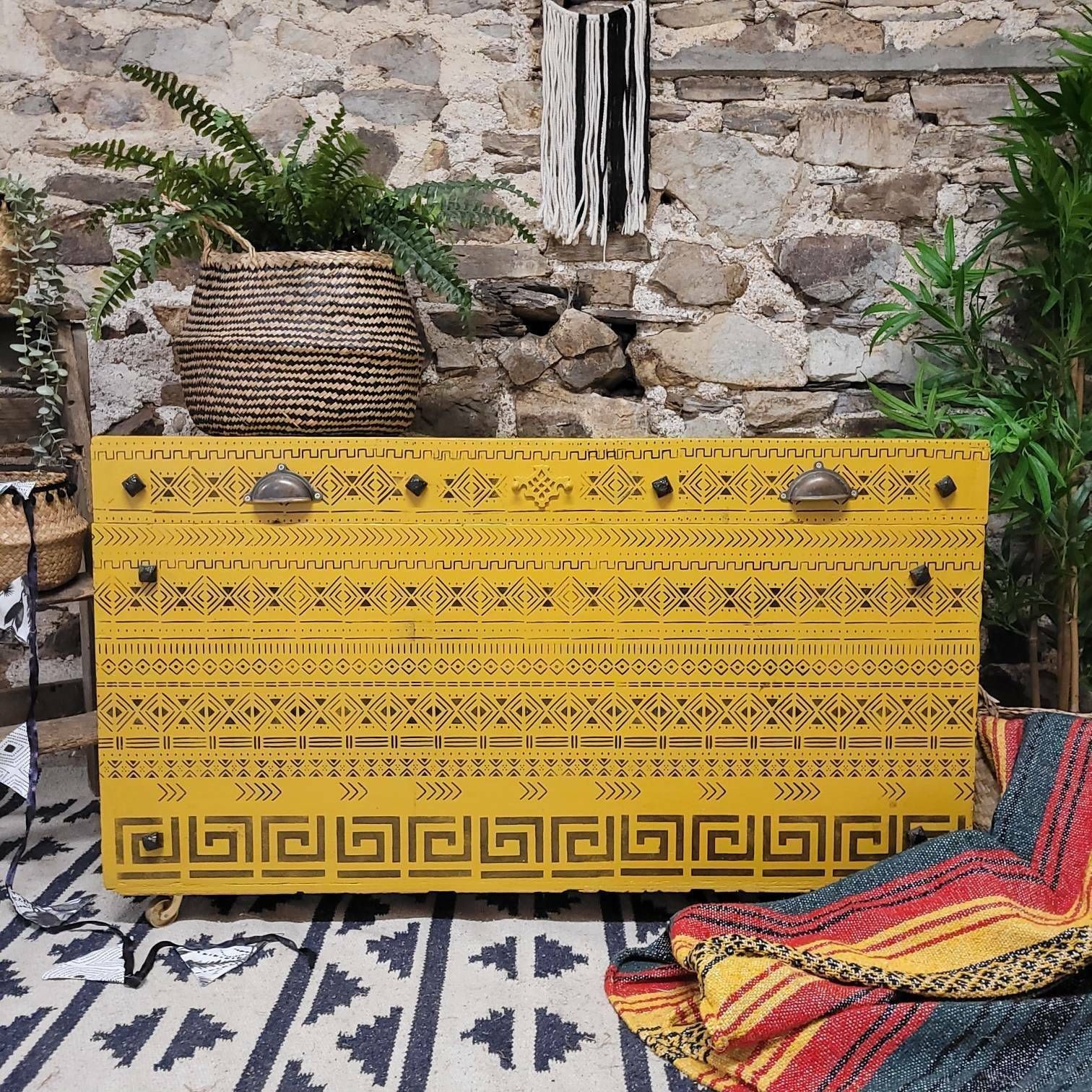 Commission Item Wooden Painted Storage Chest Mustard Yellow, 1960s photo vintage