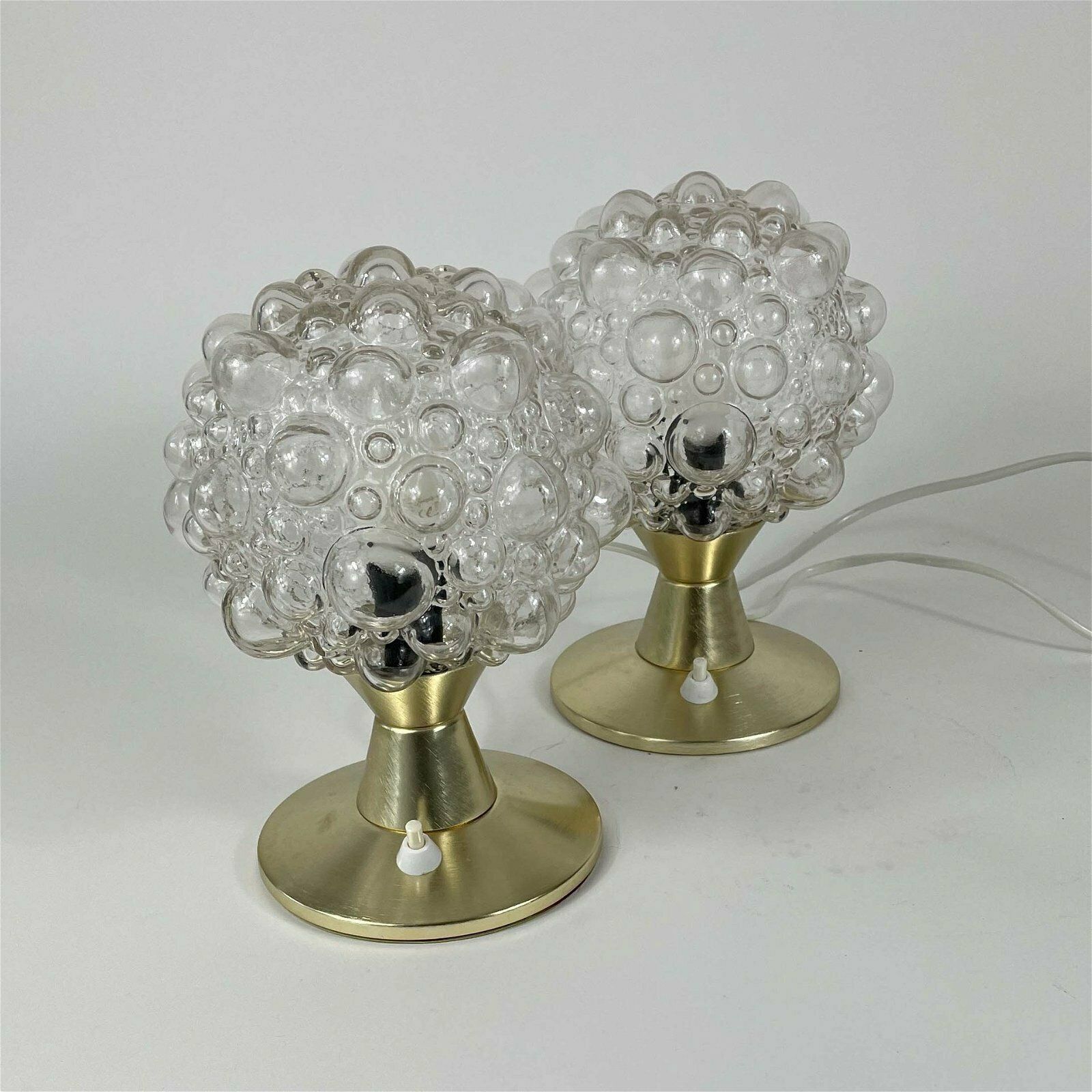 Bubble Glass & Aluminium Table Lamps, Set Of 2, Germany 1960s photo for sale