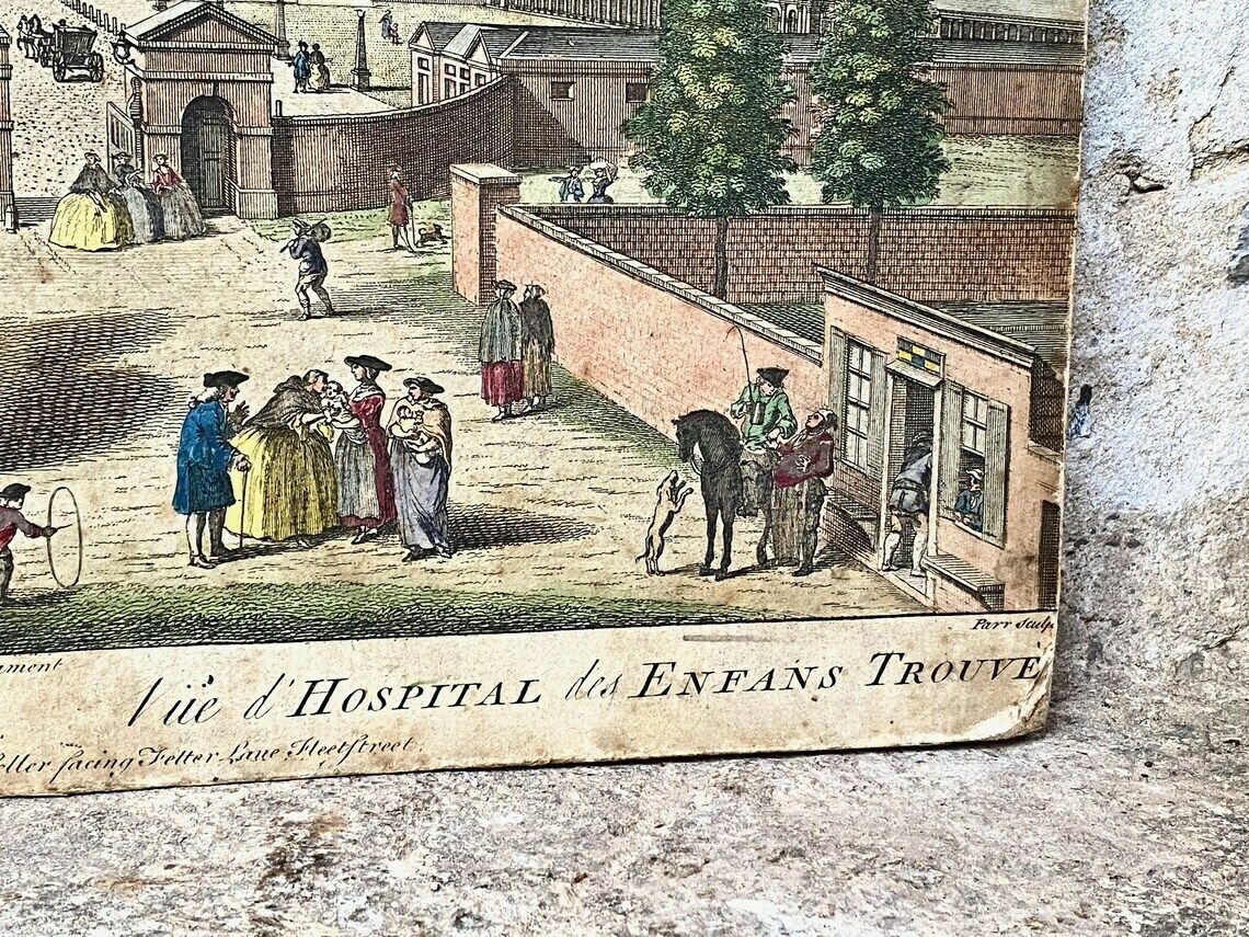 Antique Print Robert Sayer "A View Of The Foundling Hospital" London C1750s photo vintage