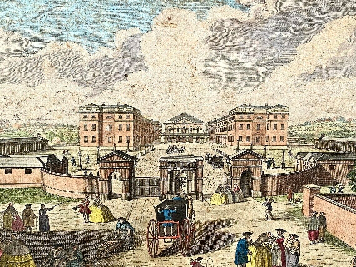 photo furniture Antique Print Robert Sayer "A View Of The Foundling Hospital" London C1750s