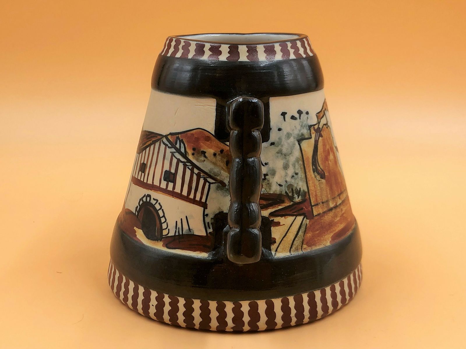 R F Ciboure Basque Stoneware Twin Handled Design Studio Pottery Vase. Signed   Folgous. C1945   77. photo furniture