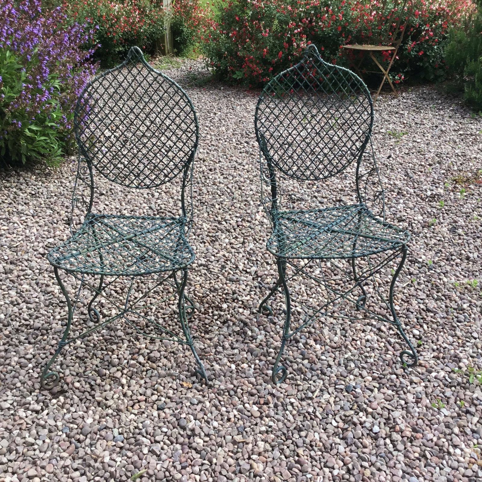 Fabulous Pair Of Antique Early English Wirework Garden/Conservatory Chairs. photo vinterior