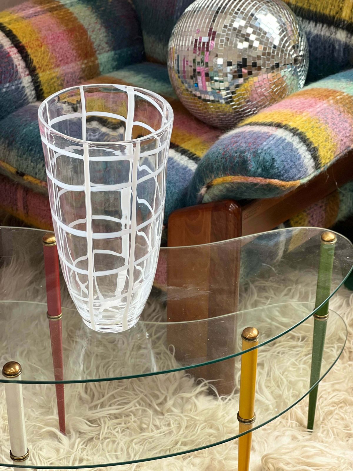 Large Mazzega Murano Check Glass Vase By Carlo Nason C.1970 photo Home Decor