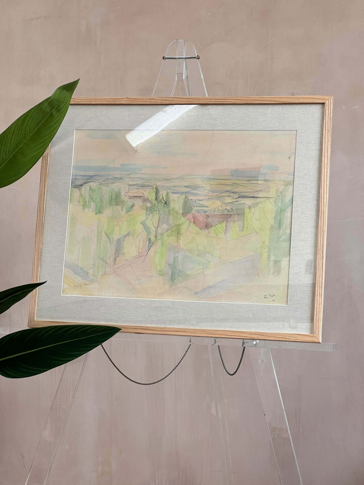 Beautiful Neon Framed Watercolour Painting By Belgium Artist Renè Mels 1951 photo Art